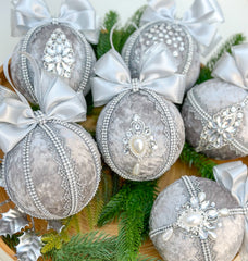 Christmas Baubles - Silver- Set of 6 Gabificent