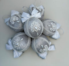 Christmas Baubles - Silver- Set of 6 Gabificent