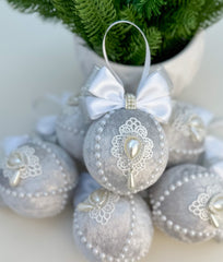 Christmas Baubles - Silver- Set of 6 Gabificent