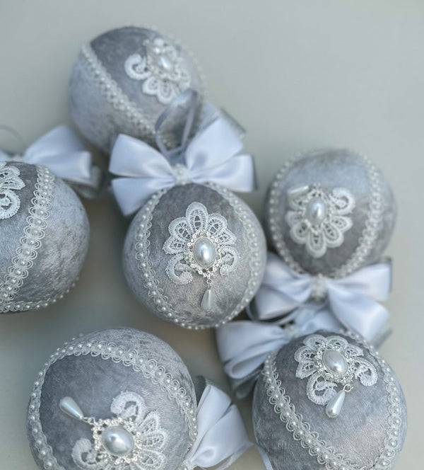 Christmas Baubles - Silver- Set of 6 Gabificent