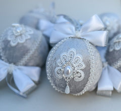 Christmas Baubles - Silver- Set of 6 Gabificent