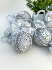 Christmas Baubles - Silver- Set of 6 Gabificent