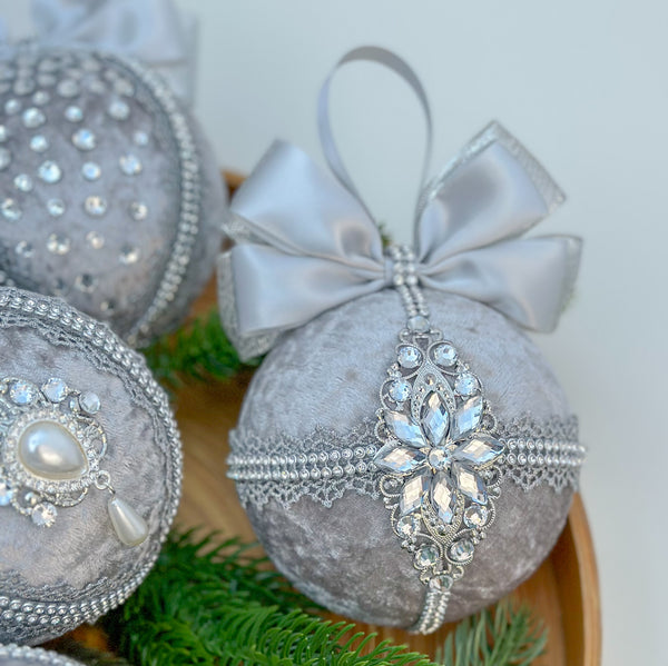 Christmas Baubles - Silver- Set of 6 Gabificent