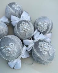 Christmas Baubles - Silver- Set of 6 Gabificent