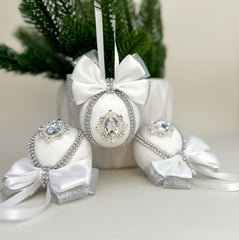 Christmas Baubles - White- Set of 3 - Gabificent