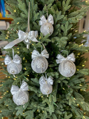 Christmas Baubles and Tree Topper- Silver- Six Baubles and One Tree Topper Gabificent