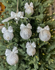 Christmas Baubles and Tree Topper- Silver- Six Baubles and One Tree Topper Gabificent