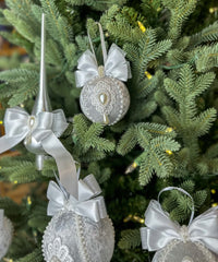 Christmas Baubles and Tree Topper- Silver- Six Baubles and One Tree Topper Gabificent
