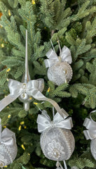 Christmas Baubles and Tree Topper- Silver- Six Baubles and One Tree Topper Gabificent
