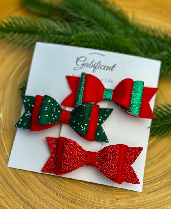 Christmas Hair Bow Clip set Gabificent