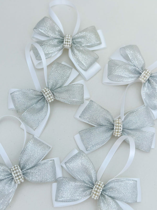 Christmas Tree Bows - White and Silver - Gabificent
