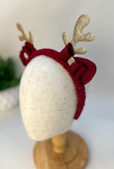 Christmas headband- Burgundy “Reindeer “ - Gabificent