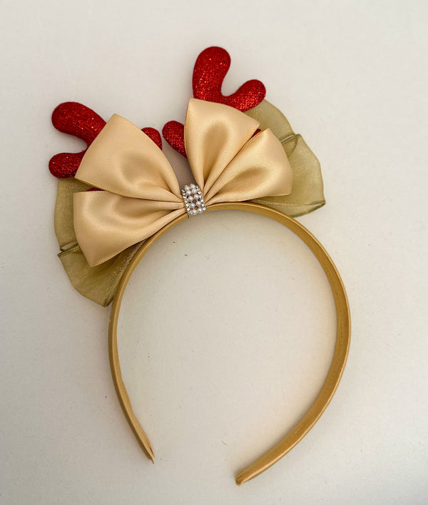 Christmas headband- Gold and Red - Gabificent