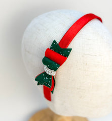 Christmas headband- Red and Green Bow Gabificent
