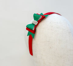 Christmas headband- Red and Green Bow Gabificent