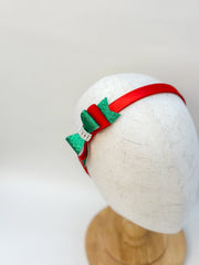 Christmas headband- Red and Green Bow Gabificent