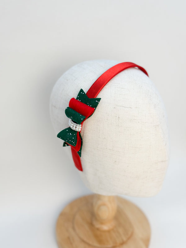 Christmas headband- Red and Green Bow Gabificent