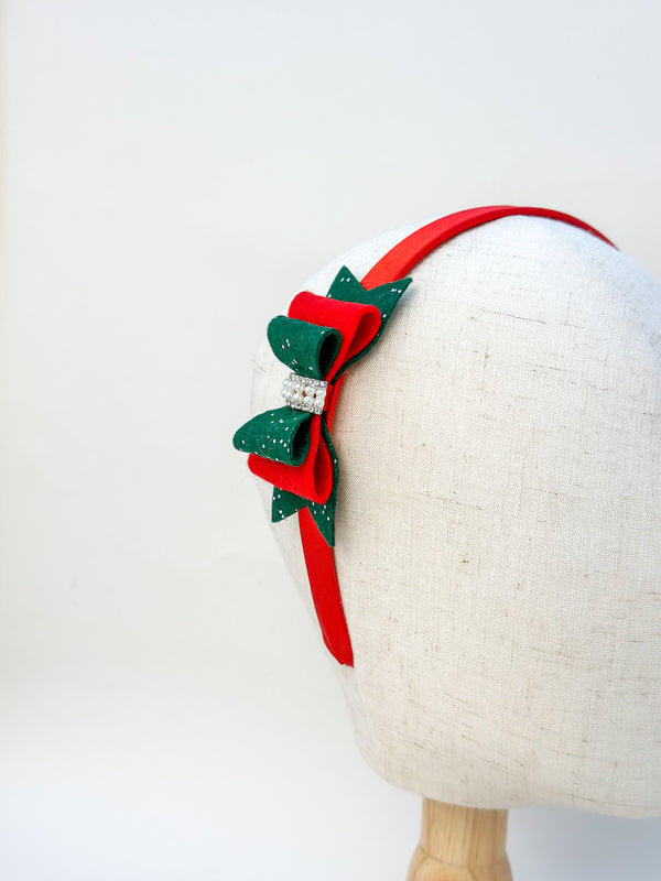Christmas headband- Red and Green Bow Gabificent