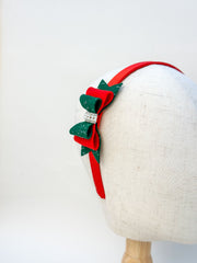Christmas headband- Red and Green Bow Gabificent