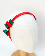 Christmas headband- Red and Green Bow Gabificent