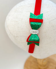 Christmas headband- Red and Green Bow Gabificent