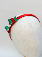 Christmas headband- Red and Green Bow Gabificent