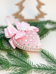 Luxury Pink Heart Ornament – Rhinestone and Pearl Embellished with Satin Bow