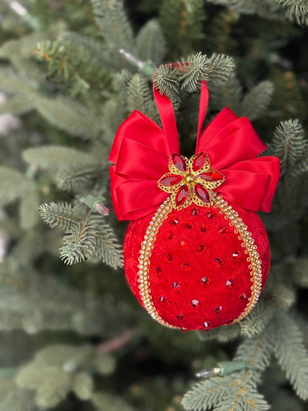 Elegant Red Christmas Ornament with Rhinestones and Bow