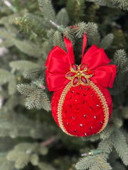 Elegant Red Christmas Ornament with Rhinestones and Bow