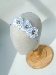 Headband “White Satin flowers”