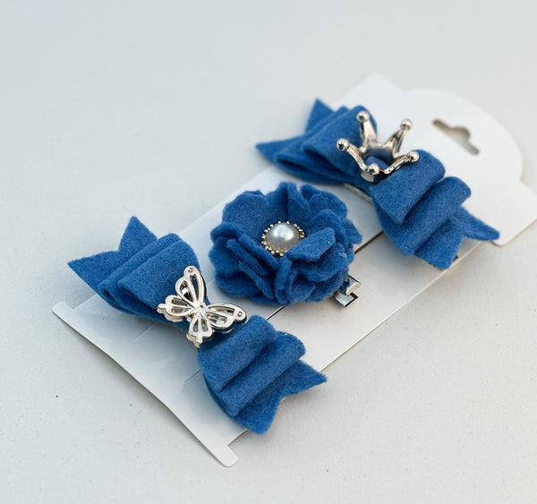 Felt hair clips “Blue” Gabificent
