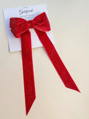 Glitter Velvet hair Bow- Red Gabificent