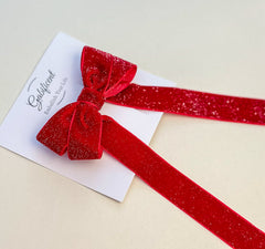 Glitter Velvet hair Bow- Red Gabificent