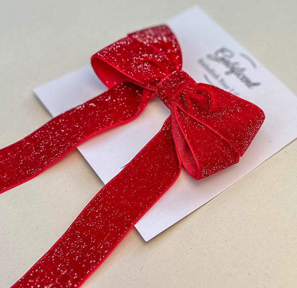 Glitter Velvet hair Bow- Red Gabificent