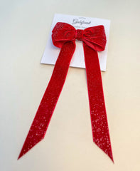 Glitter Velvet hair Bow- Red Gabificent