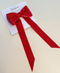 Glitter Velvet hair Bow- Red Gabificent