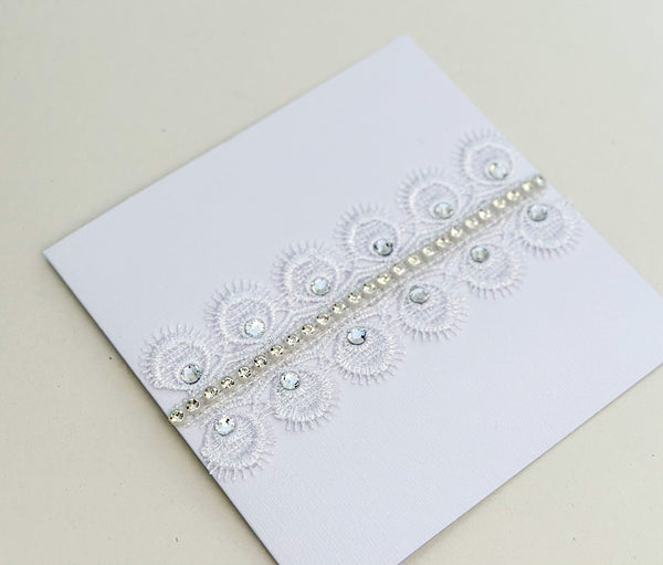 Handmade card with Lace and rhinestones - Gabificent