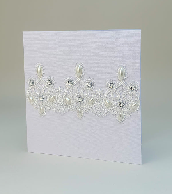 Handmade card with Lace and rhinestones - Gabificent