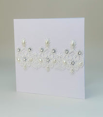 Handmade card with Lace and rhinestones - Gabificent