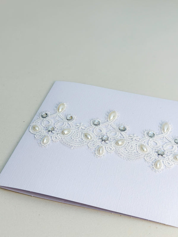 Handmade card with Lace and rhinestones - Gabificent