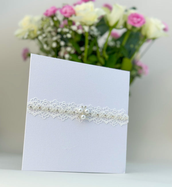 Handmade card with Lace and rhinestones - Gabificent