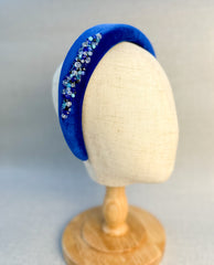 Headband - Blue velvet with pearls and rhinestones Gabificent