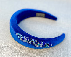 Headband - Blue velvet with pearls and rhinestones Gabificent