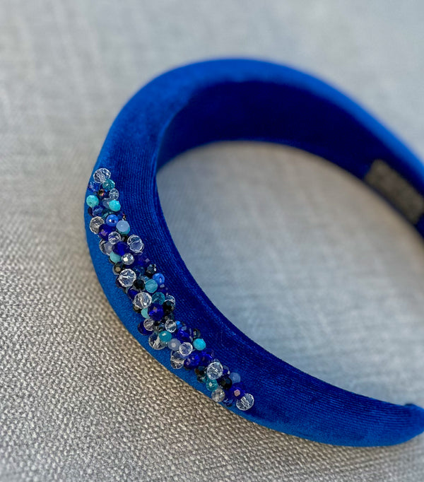 Headband - Blue velvet with pearls and rhinestones Gabificent