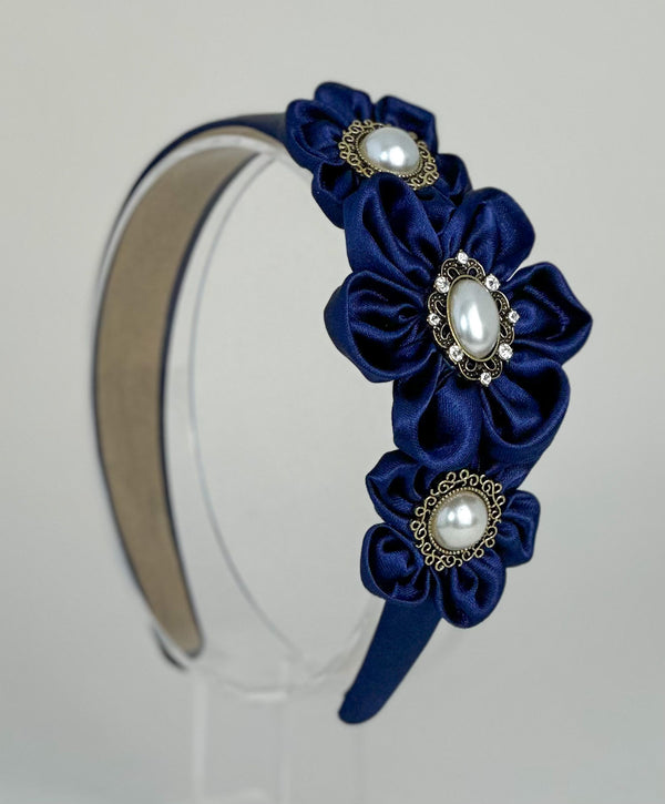 Headband with Blue satin flowers Gabificent