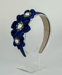 Headband with Blue satin flowers Gabificent