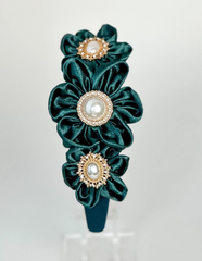 Headband with dark Green satin flowers Gabificent