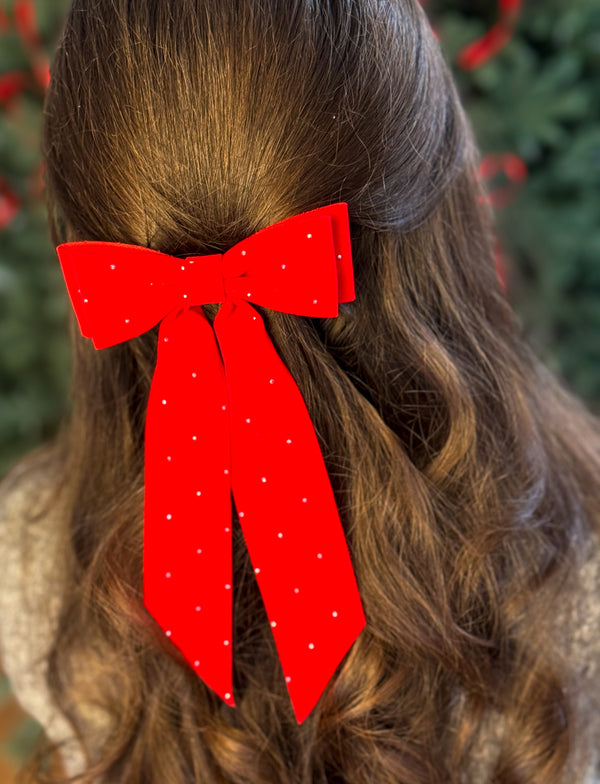 Velvet hair Bow- Burgundy with rhinestones