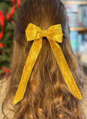 Sparkly Velvet hair Bow- Gold