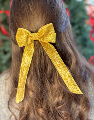 Sparkly Velvet hair Bow- Gold